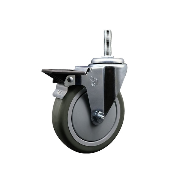 5 Inch Gray Polyurethane Wheel Swivel 34 Inch Threaded Stem Caster with Brake SCC